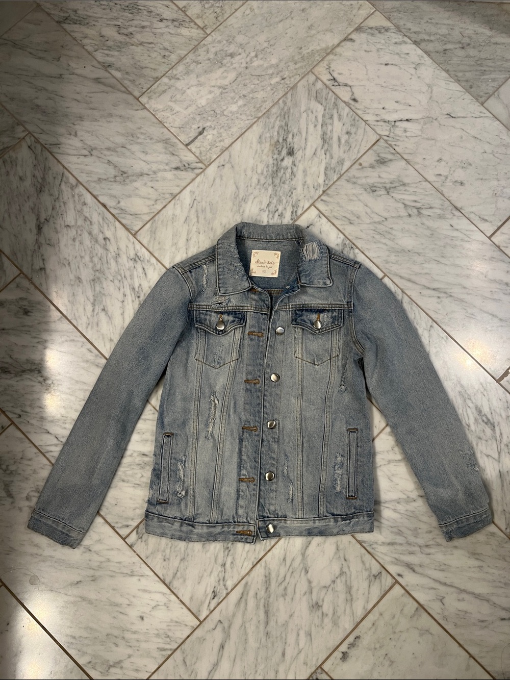 Altar'd State Light Blue Distressed Denim Jean Jacket
